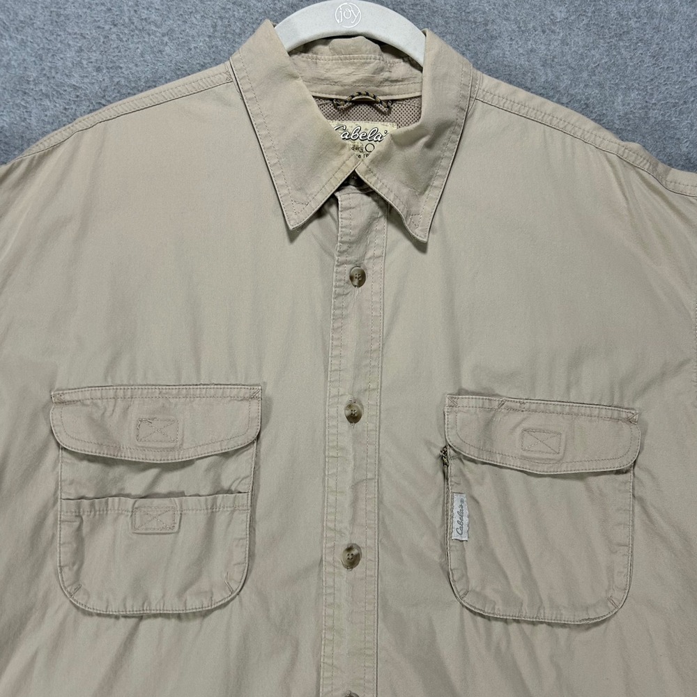 Cabela's Fishing Shirt Mens L Tan Utility Outdoor Hiking